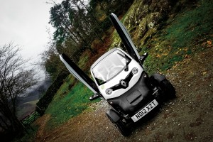 The Twizy spreads its angel wings in the car park at Stickle Ghyll